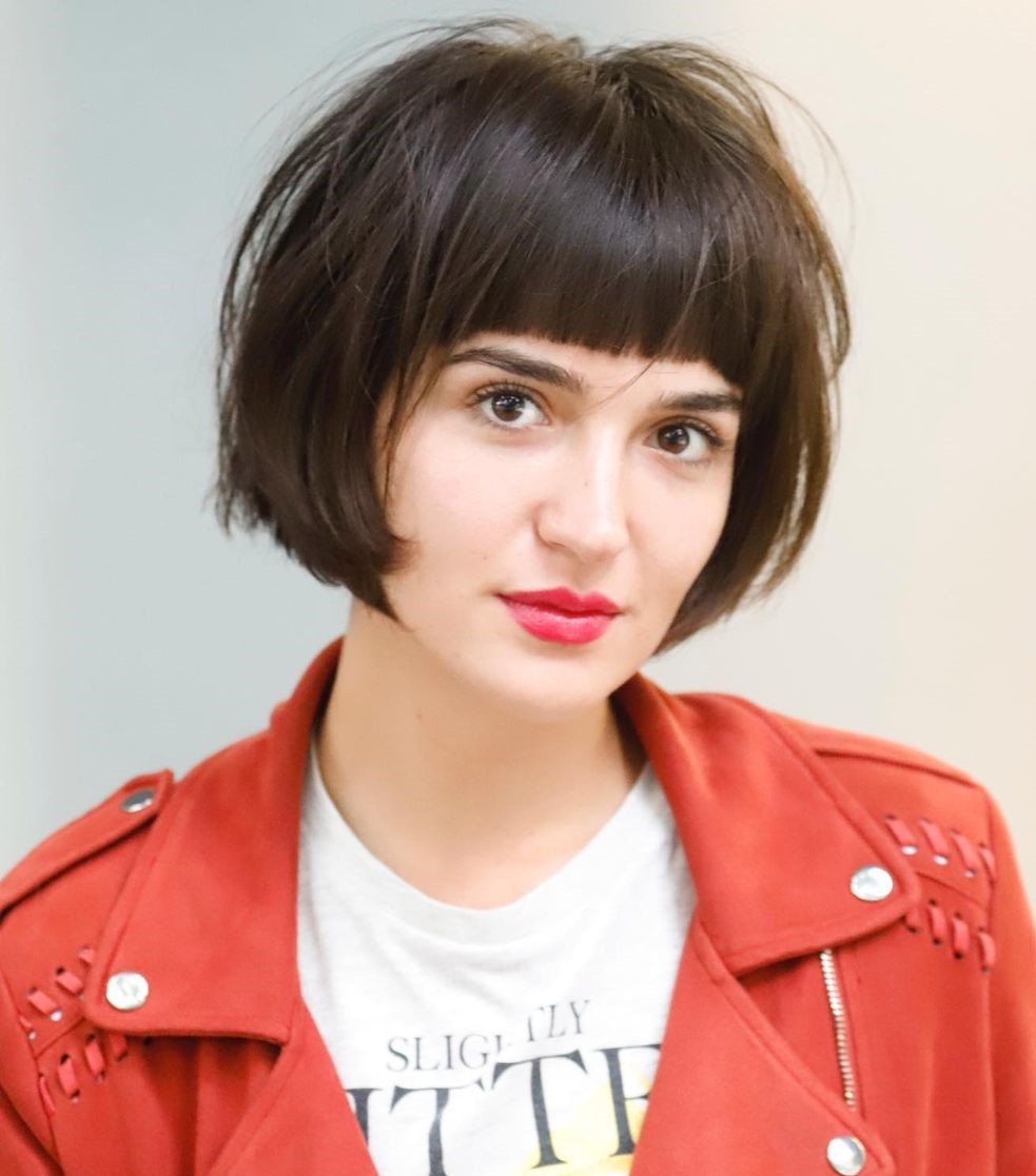 Jaw-Length Rounded Bob with Blunt Bangs