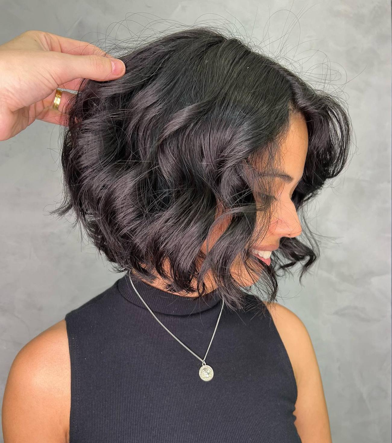 Black Burgundy Curled Bob