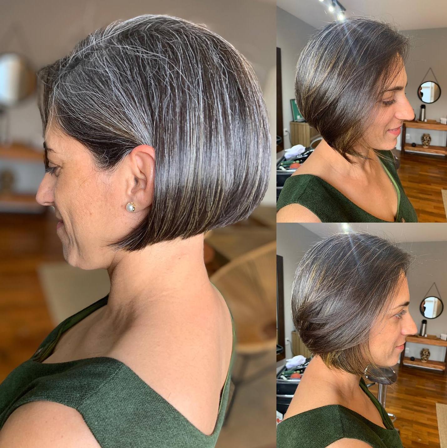 Stacked Brown Bob Transitioning to Gray