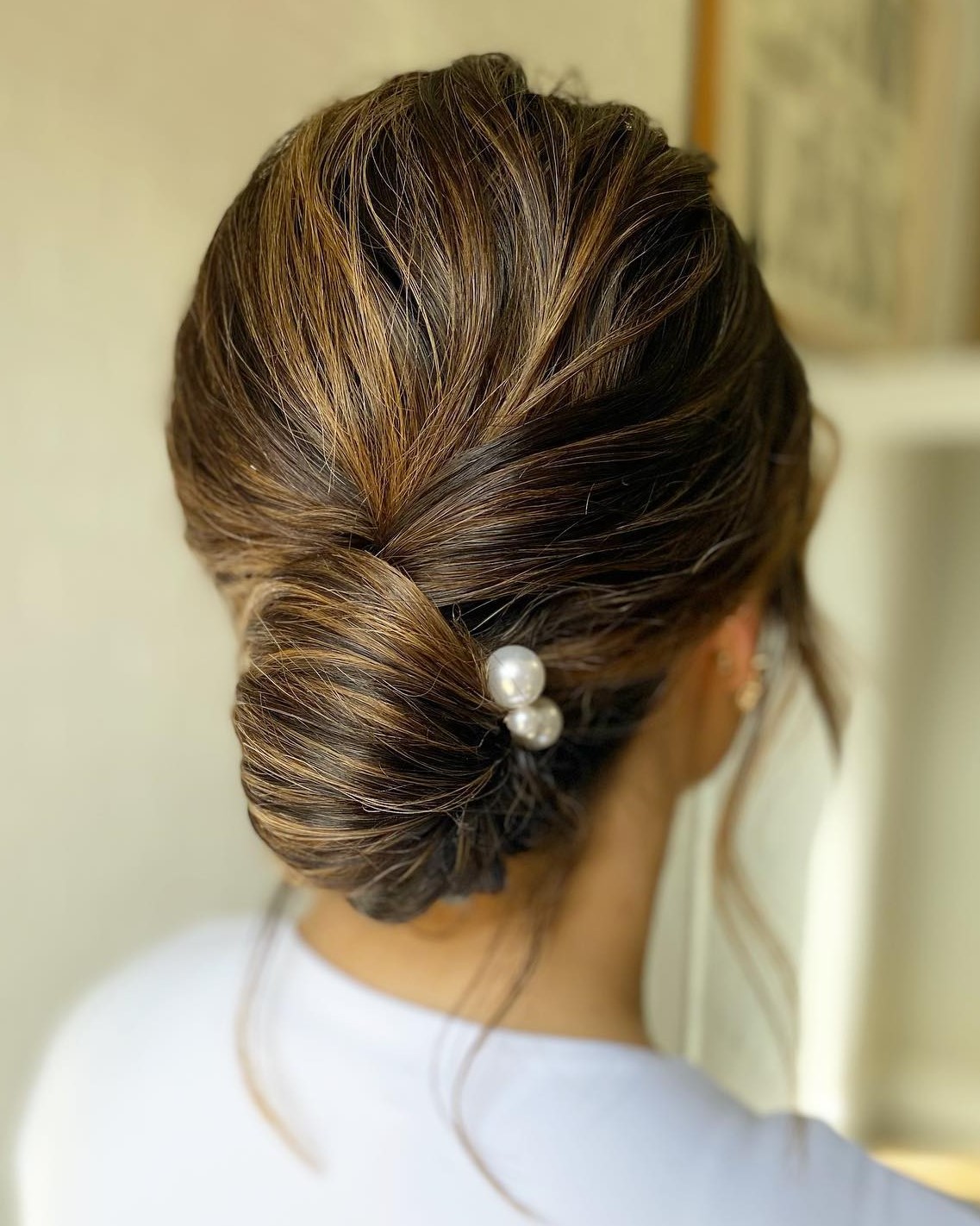 Low Bun with Pearl Pins