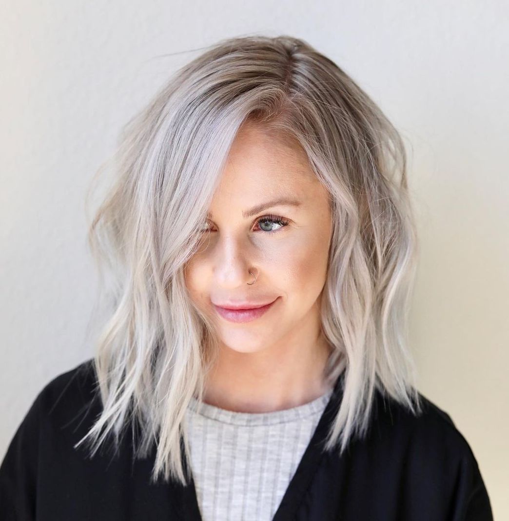 Messy Ash Blonde Long Bob