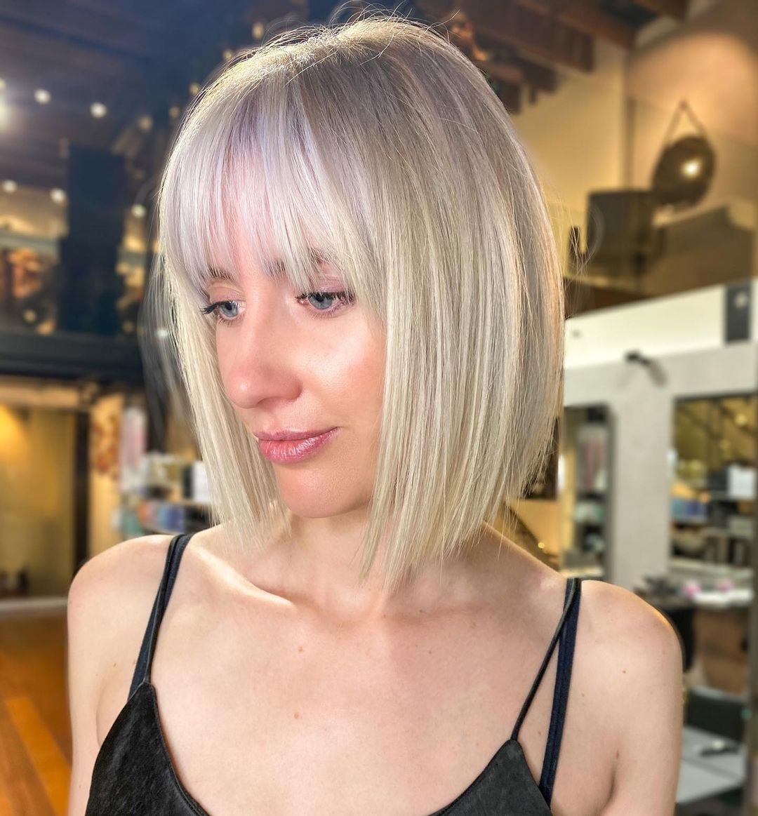 Delicate Fine Hair Bob with Highlighted Bangs