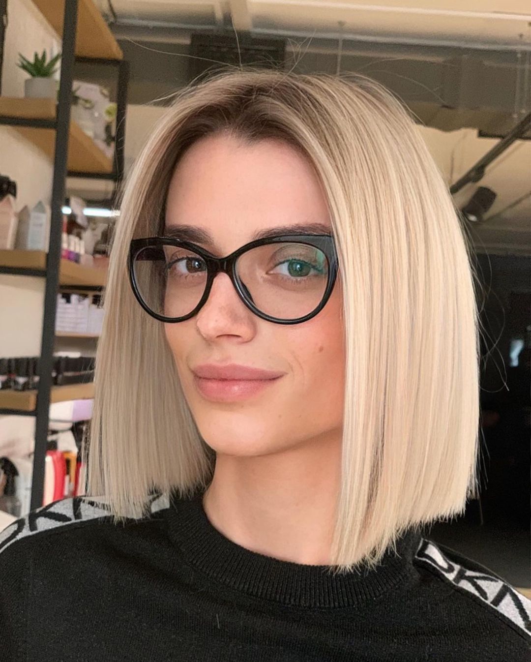 Straight Blunt Long Bob with Glasses