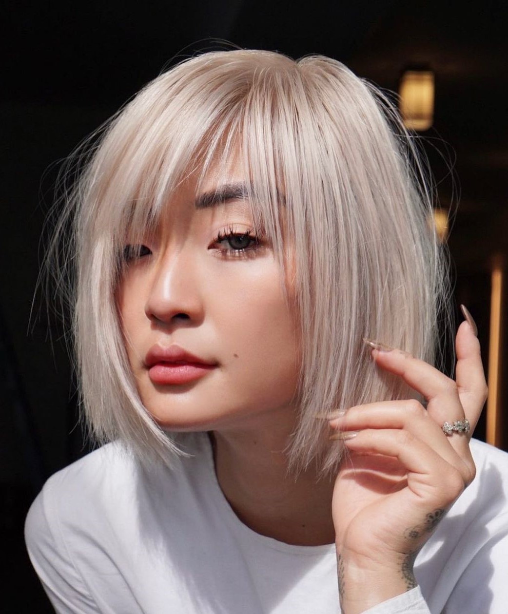 Asian Wispy Platinum Bob Cut