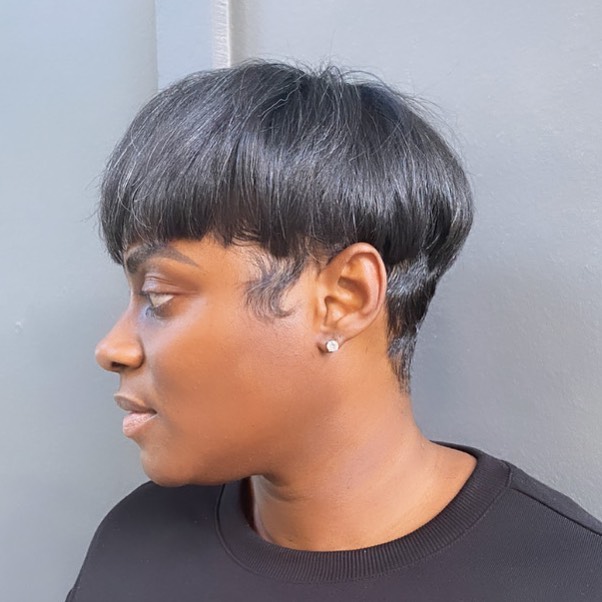 Black Straight Bowl Cut Pixie